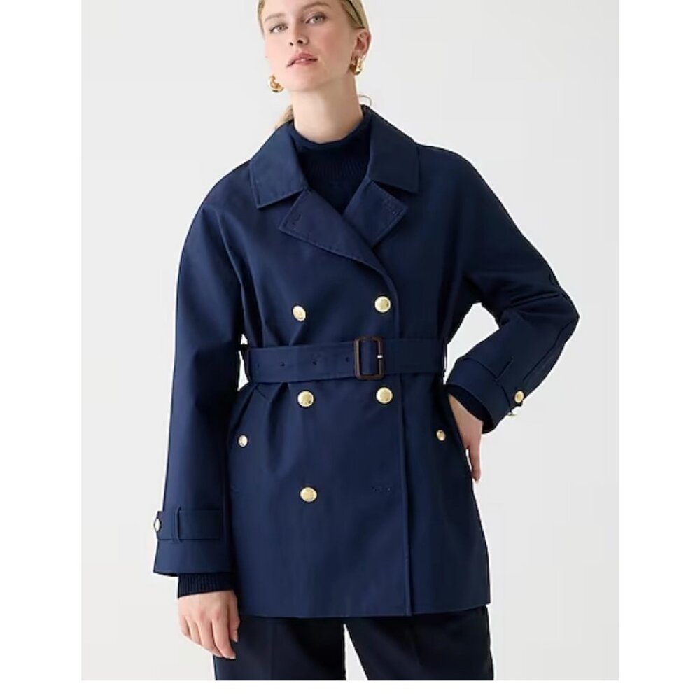 J.Crew $298 Short Trench Coat Navy Bllue Size XXS BJ979
